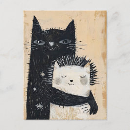 Black Cat Hugger a Hedgehog Vykort