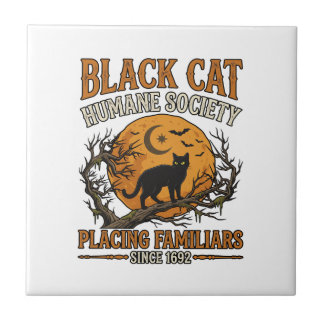 Black Cat Humane Society Halloween Full Moon Fladd Kakelplatta