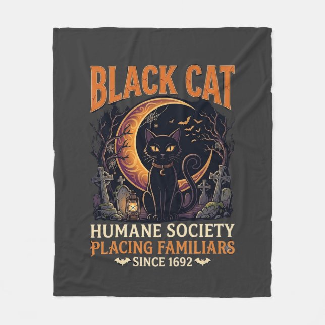 Black Cat Humane Society Halloween Halvmåne L Fleecefilt (Framsidan)