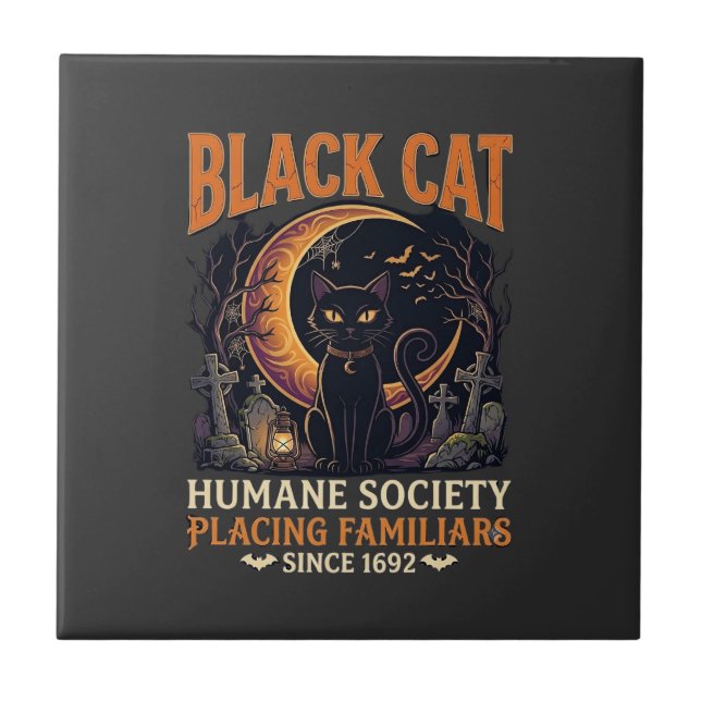 Black Cat Humane Society Halloween Halvmåne L Kakelplatta (Framsidan)