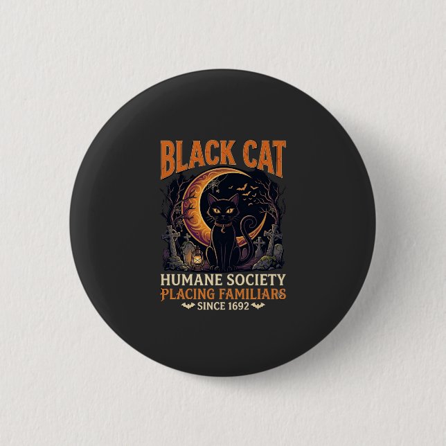 Black Cat Humane Society Halloween Halvmåne L Knapp (Framsida)