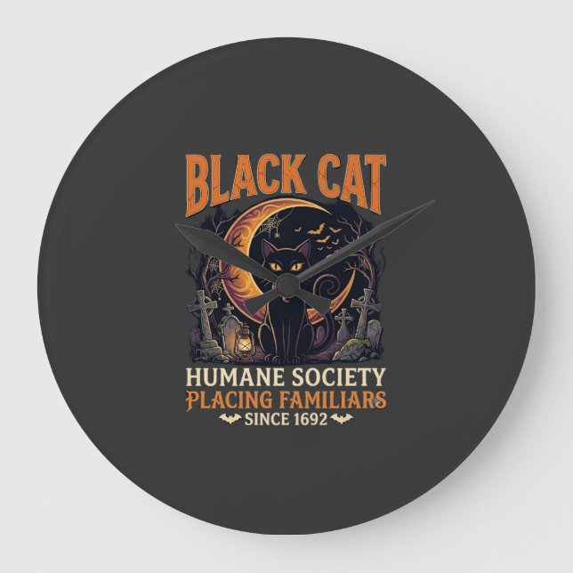 Black Cat Humane Society Halloween Halvmåne L Stor Klocka (Framsida)