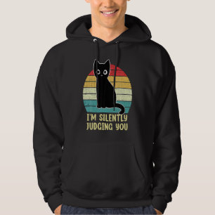 Black Cat I är tyst och dömer dig Retro Vintage Hoodie