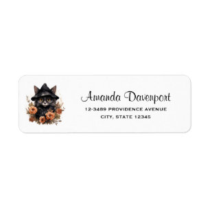 Black Cat i en Black Witch's Hat Halloween Returadress Etikett