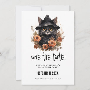 Black Cat i en Black Witch's Hat Halloween Spara Datumet
