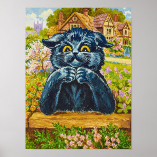 Black Cat i en Garden av Louis Wain Poster