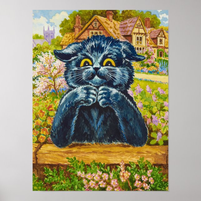 Black Cat i en Garden av Louis Wain Poster (Framsidan)