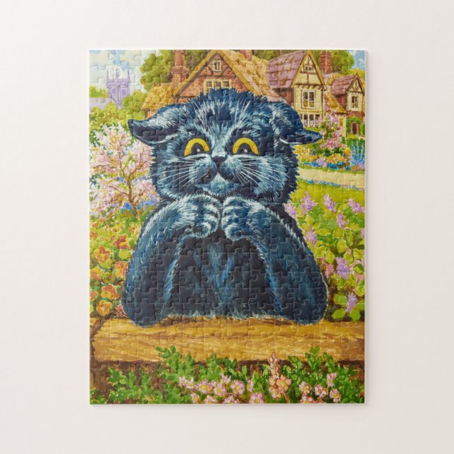 Black Cat i en Garden av Louis Wain Pussel (Vertikal)
