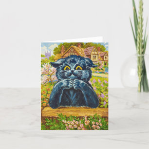 Black Cat i en Garden av Louis Wain Tack Kort