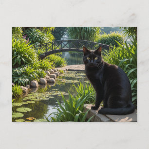 Black Cat i en Garden Vykort