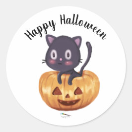 Black Cat i en Pumpkin | Halloween Sticker Runt Klistermärke