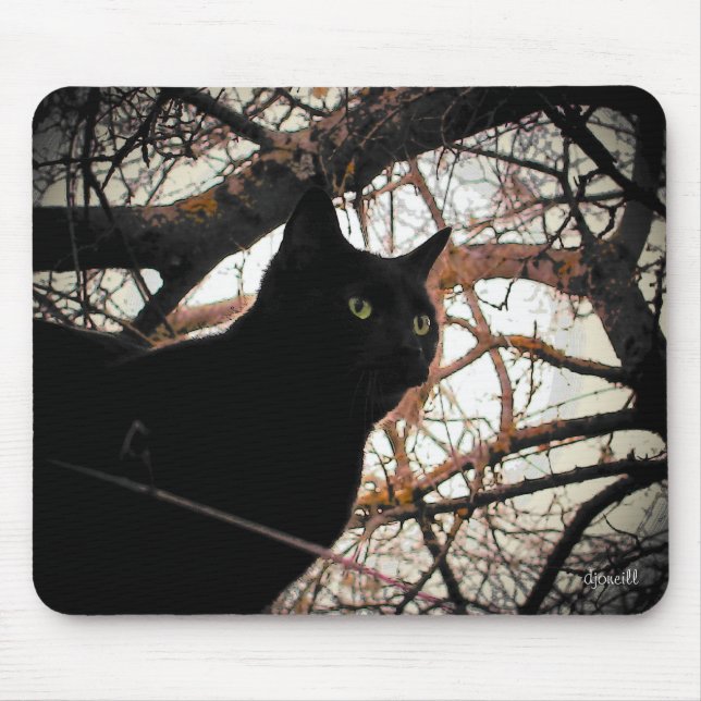 Black Cat i en Spooky Träd Musmatta (Framsidan)