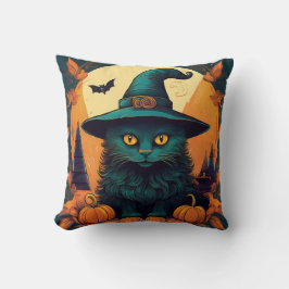 Black Cat i en Witches Hat Kudde