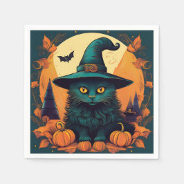 Black Cat i en Witches Hat Pappersservett