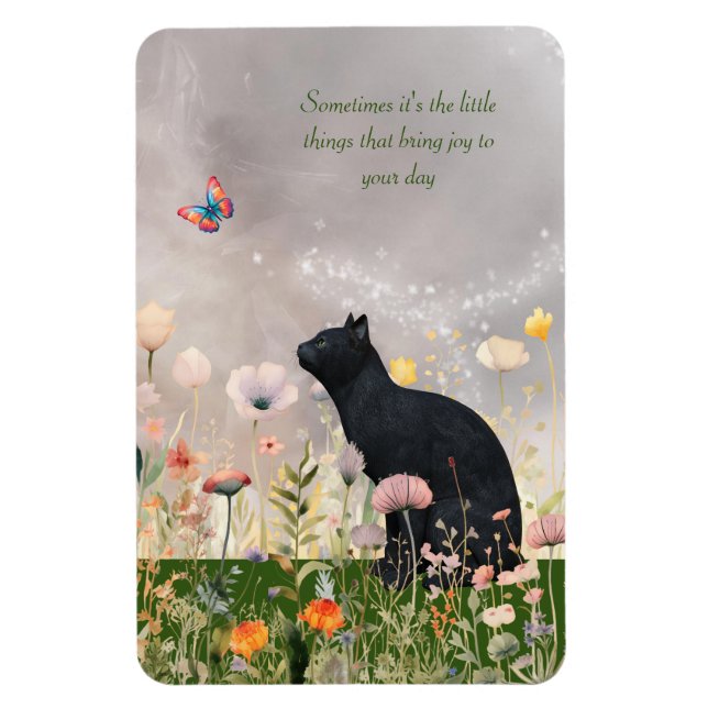 Black Cat i Flowers Magnet (Vertikal)