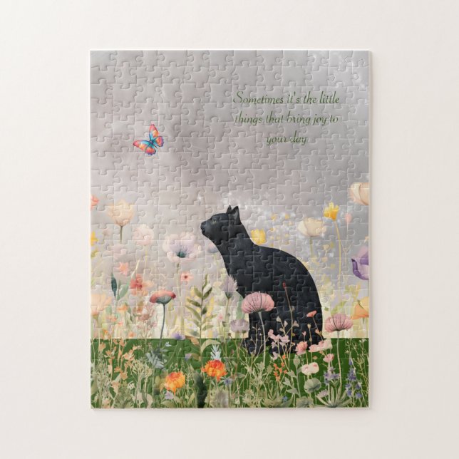 Black Cat i Flowers Pussel (Vertikal)