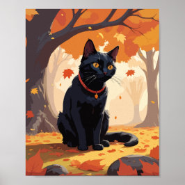 Black Cat i Forest Poster