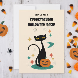 Black Cat i Halloween Mid Century Inbjudningar