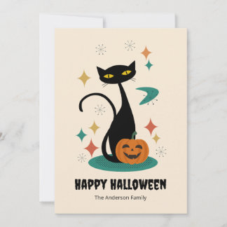 Black Cat i Halloween Mid Century Julkort