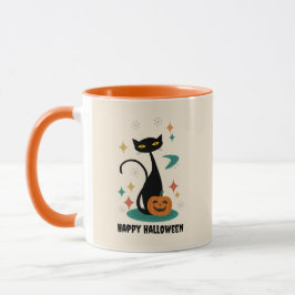 Black Cat i Halloween Mid Century Mugg