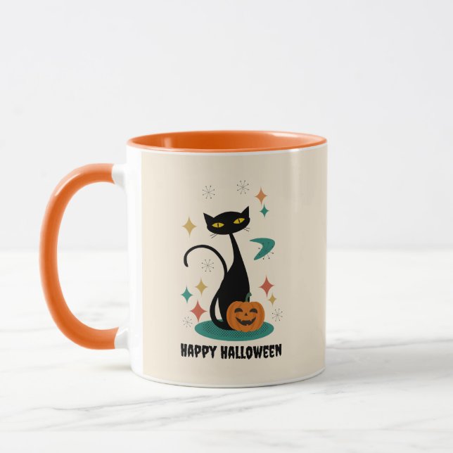 Black Cat i Halloween Mid Century Mugg (Vänster)