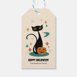 Black Cat i Halloween Mid Century Presentetikett