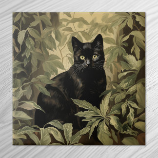 Black Cat i Lush Forest Kakelplatta