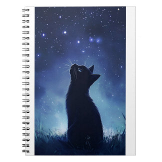 Black Cat i Magic Starlit Meadow Anteckningsbok