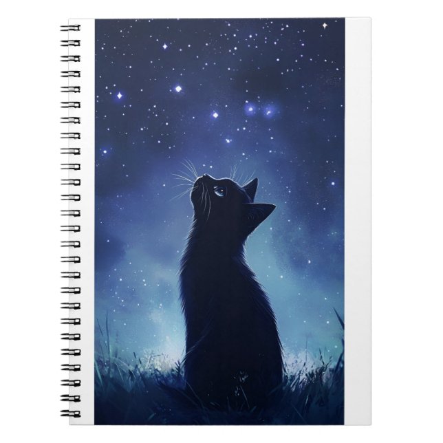 Black Cat i Magic Starlit Meadow Anteckningsbok (Framsidan)