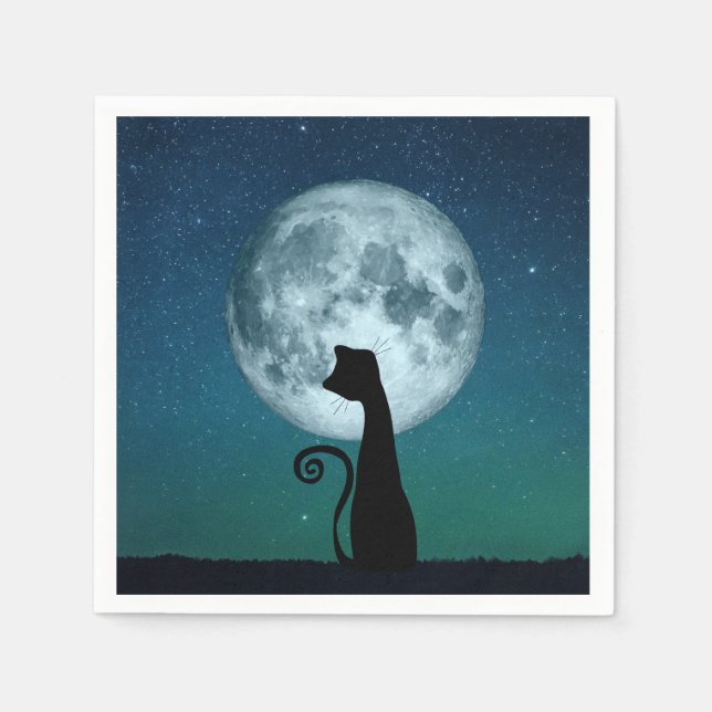 Black Cat i Moonlight Papper Napkins Pappersservett (Framsidan)