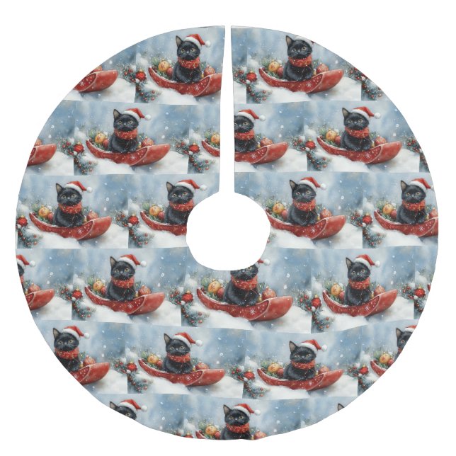 Black Cat i Sledge Låt det snöa jul Julgransmatta Borstad Polyester (Framsidan)