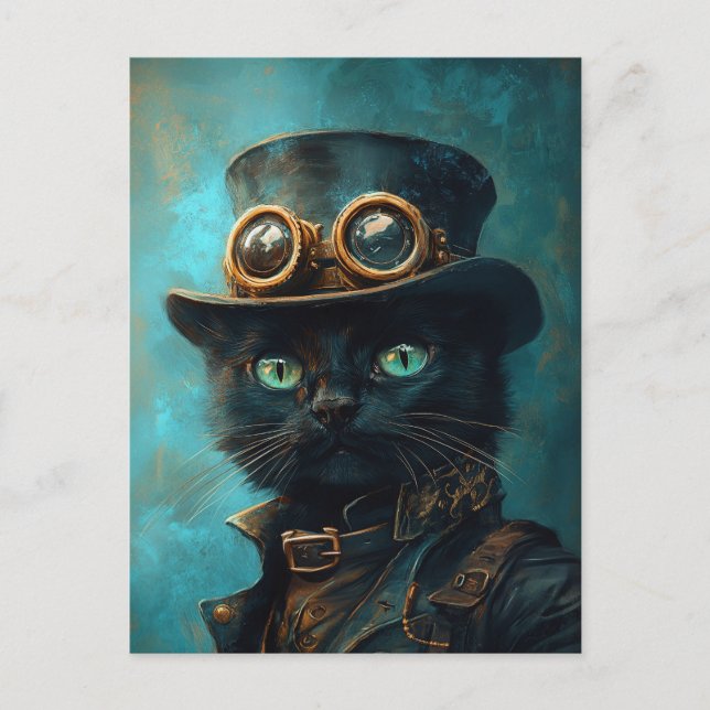 Black Cat i Steampunk Costume Vykort (Framsida)