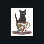 Black Cat i Tekopp Canvastryck<br><div class="desc">Black Cat i Tekopp av FabFunky. En katt sitta i en vacker blommigt tekopp. | 191544D</div>