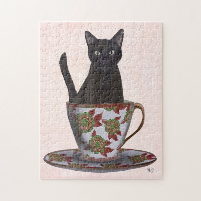 Black Cat i Tekopp Pussel (Vertikal)