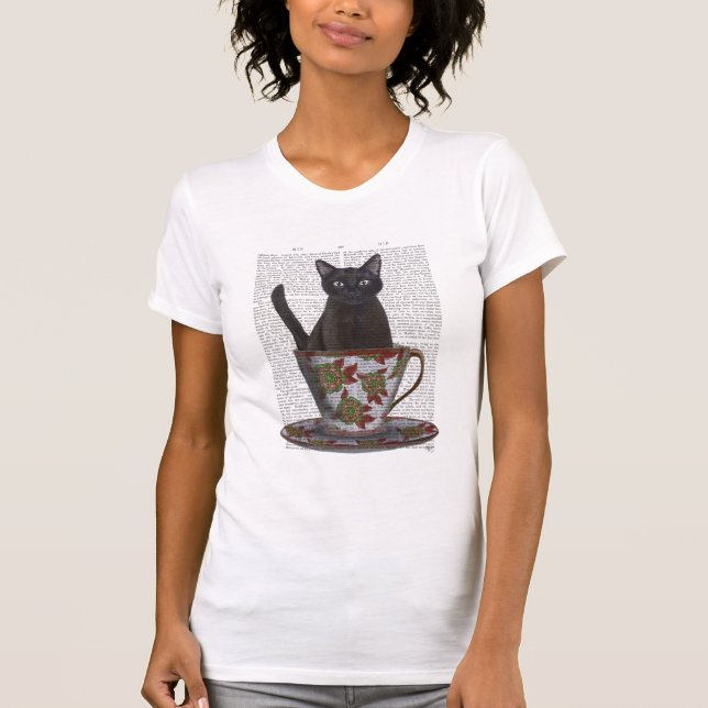 Black Cat i Tekopp T Shirt (Framsida)