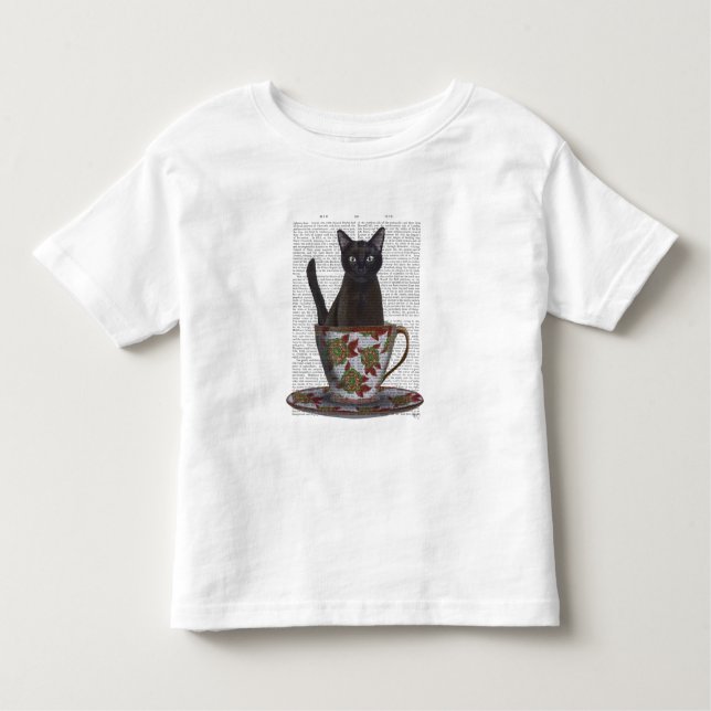 Black Cat i Tekopp T Shirt (Framsida)