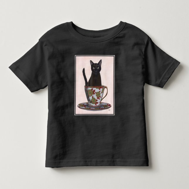 Black Cat i Tekopp T Shirt (Framsida)