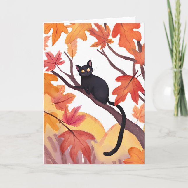 Black Cat i Träd | Fall Autumn Spooky Cute Kort (Framsida)