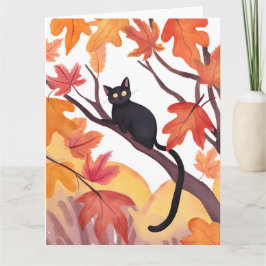 Black Cat i Träd | Fall Autumn Spooky Cute Kort