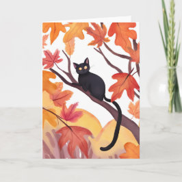 Black Cat i Träd | Fall Autumn Spooky Cute Kort