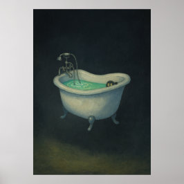 Black Cat i Vintage Clawfoot Bathtub Poster