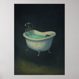 Black Cat i Vintage Clawfoot Bathtub Poster
