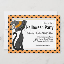 Black Cat i Witch Hat Halloween fest Inbjudningar