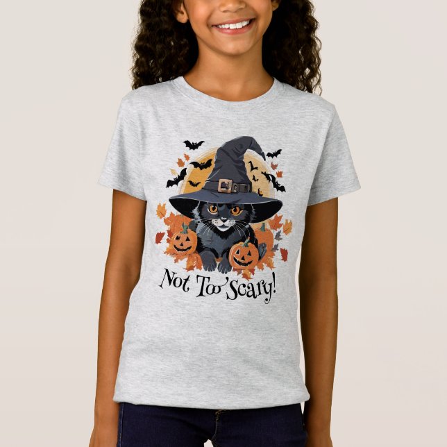 Black Cat i Witch Hat Halloween T Shirt (Framsida)
