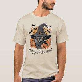 Black Cat i Witch Hat Halloween T Shirt
