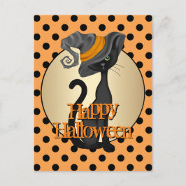Black Cat i Witch Hat Happy halloween Vykort