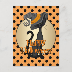 Black Cat i Witch Hat Happy halloween Vykort