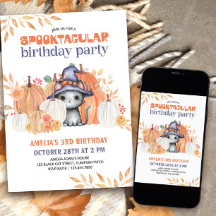 Black Cat i Witch Hat Spooktacular Barns födelseda Inbjudningar