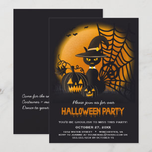 Black Cat i Witches Hat Webben Pumpkins Halloween  Inbjudningar