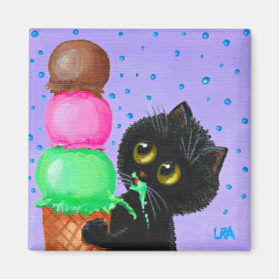 Black Cat Ice Cream Creationart Magnet